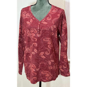 Christopher Banks Paisley Print V Neck Long Sleeve T-Shirt - Large NWT